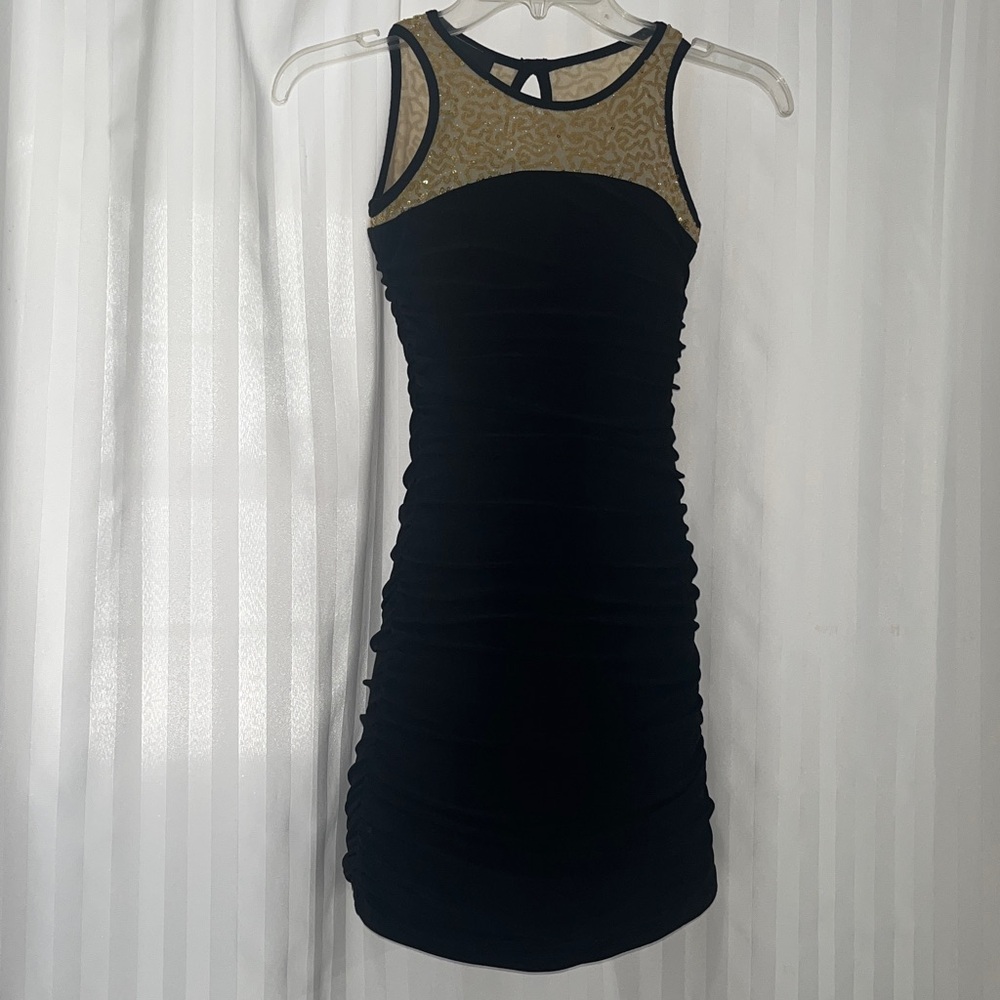 Un Deux Trois Black Dress with Gold Sequin Detail
